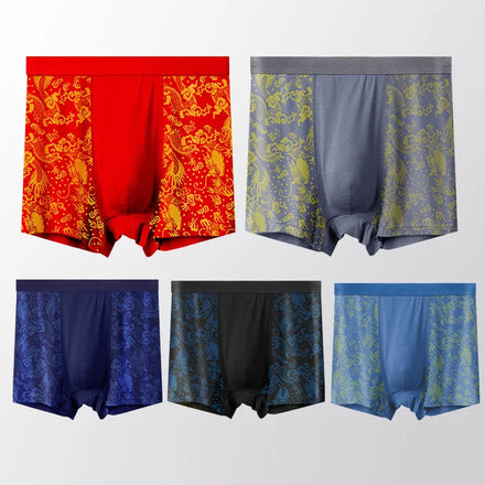 Men's Cotton Knitted Print Boxer Briefs Breathable Custom Brand White Lightweight Long Leg