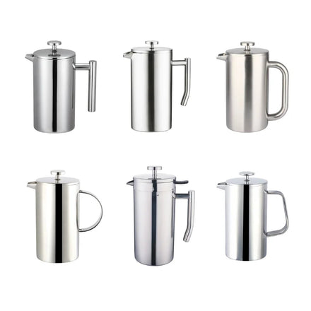 BERTILLE 304 Stainless Steel Coffee French Press 34oz Silver Color Double Wall Heat Resistant French Press Coffee Maker