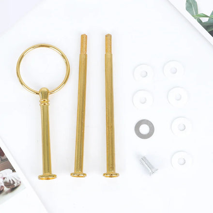 3-Tier Round Gold Metal Cake Tray Stand with Handle Cupcake Dessert Plate Hardware Fitting Rod Stand for Wedding Parties
