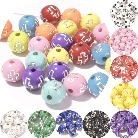 8mm Acrylic Plastic Cross in Solid Color with Round Beads Bulk Quantity