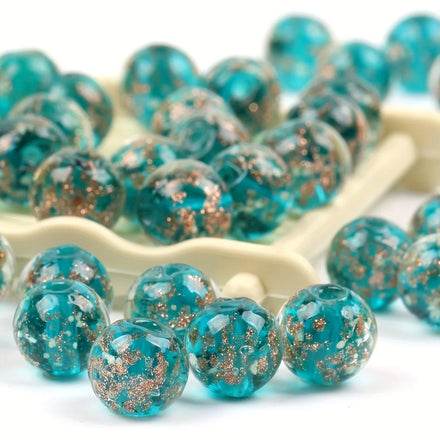 10mm Luminous Glass Beads with Gold Core Multicolor Spacer Beads for DIY Jewelry Making Bracelet and Necklace Accessories