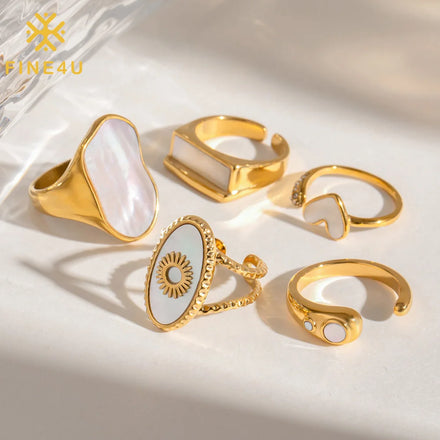 Wholesale Stainless Steel Gold Plated Shell Finger Ring Waterproof Geometric Design Fashion Jewelry Rings for Women