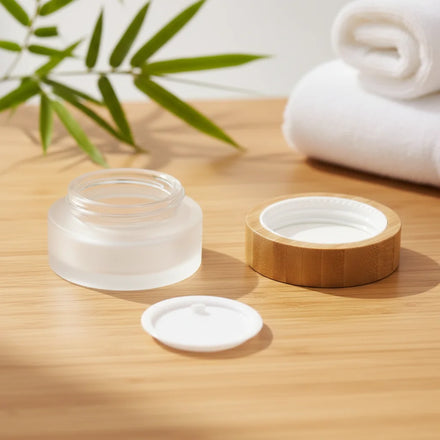 Nature Bamboo Cap Cosmetic Jar 50g Frosted Glass Container Bamboo Lid Jar for Skincare Cream Packaging