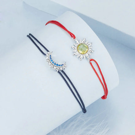 New Arrival Sun and Moon Braided Rope Bracelet S925 Sterling Silver Sun Moon Couple Bracelet Jewelry for Girl Gifts Jewlery