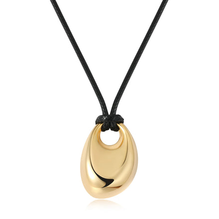 New Fashion Water Drop Gold Bean Pendant Black Leather Cord Adjustable Long Universal Necklace Jewelry Factory Wholesale