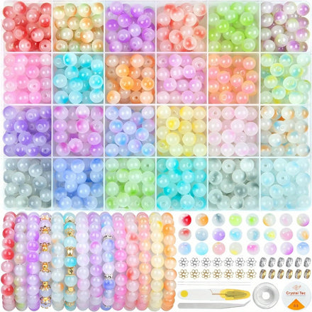 700pcs Friendship Bracelet Earrings Necklace DIY Earrings Necklace Ring Making Kit 24 Colors 8mm Glass Beads