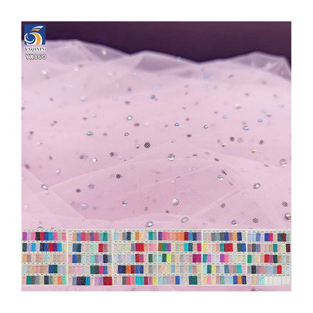 YX860 Ready-made Wholesale China Glass Diamond Glitter Tulle Fabric Mesh Fabric With Sparkling Diamonds for Wedding