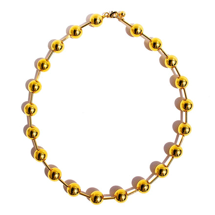 2025 Trendy Exaggerated Brass Shiny Metal Ball Beaded Necklace Short Sweater Chain Party Jewelry Factory Wholesale