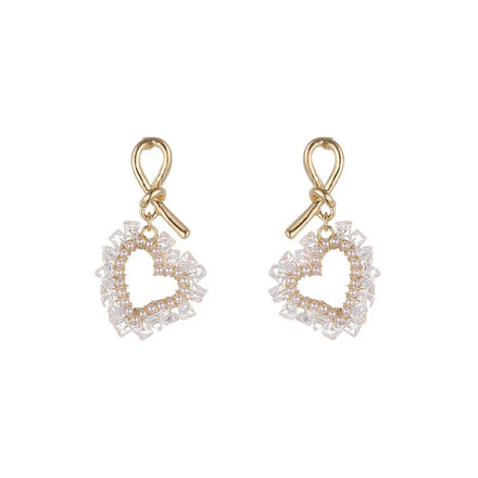 Korean Fashion 925 Silver Needle Crystal Pearl love Heart Earrings Hollow Love Daily Wear Ladies Jewelry for Birthday Party Gift