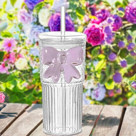 Custom Logo Cute Design Style Borosilicate Glass Tumbler Straw Cup 600ml/20 oz Eco-Friendly Durable Party Juice Water