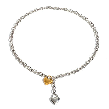 Fashion Stainless Steel Link Chain Double Hearts Pendant Necklace