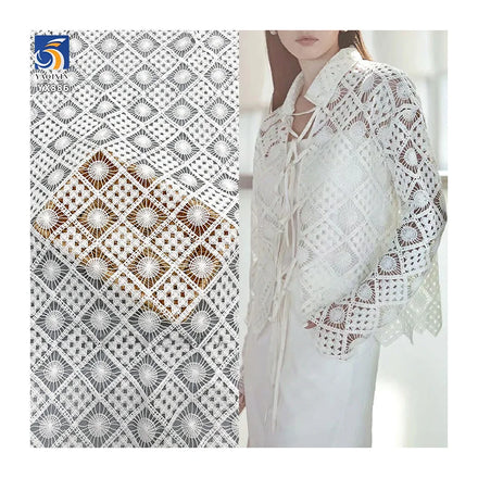 YX886 Customized Weight 150gsm Milk Silk Hollow Checkered Embroidery Water Soluble White Lace Fabric for Women's Shirt