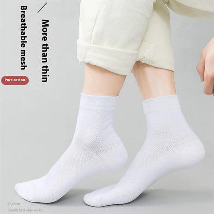 Men's Casual Mid-Tube Mesh Socks White Black Cotton Stockings Sweat-Absorbent Deodorant Spring Autumn Thin Crew Socks-Wholesale