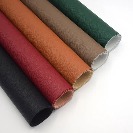 0.9mm Soft Synthetic PVC Leather Fabric Woven Backing Embossed Lychee Pattern Abrasion-Resistant for Sofa Car Seat Furniture