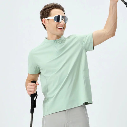 Men Clothing Gym Moisture Wicking T Shirt Quarter Zipper Workout Sweat Shirts Dry Fit Shirt