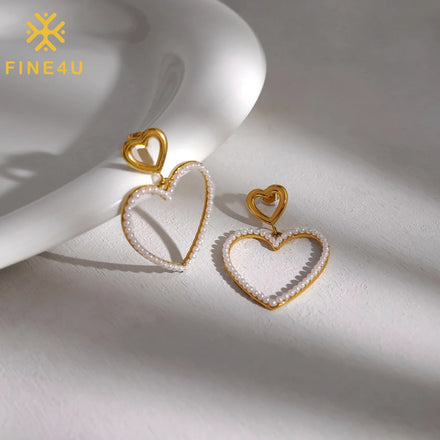 Ins Style Women's New love Earrings Stainless Steel Anti-fading Hypoallergenic Heart-shaped Pearl Earrings