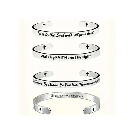 Hot Sales 4PCS/SET Stainless Steel Faith Bible Verse Bracelet Religious Jewelry Adjustable Bracelets for Women