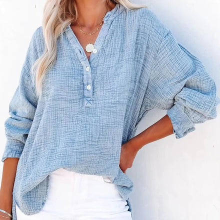 2025 Summer Cross-Border Women's Long-Sleeve V-Neck Button Shirt - Elegant Belted Style for Feminine Charm