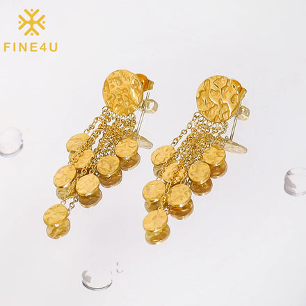 New Arrival 18K Gold Plated Tassel Pendant Earrings Exquisite Stainless Steel Trendy Hammer Texture Earrings for Women