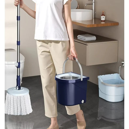Portable Steel Bucket with for Spin Mop Head and Wringer Set Separate Clean & Dirty Water Floor Cleaning Wet & Dust Removal