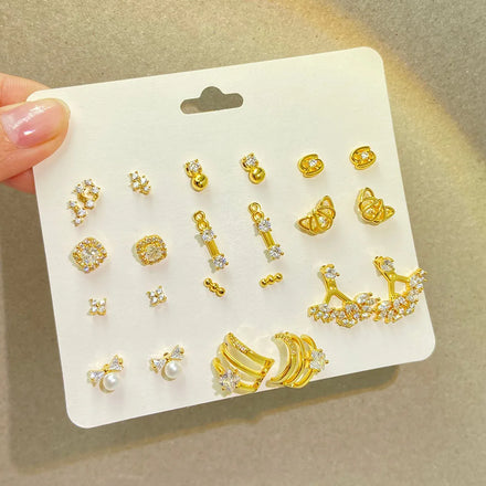 Unisex Gold Plated Cubic Zircon Stud Earrings 925 Silver Anniversary Fine Jewelry Set for Men Women