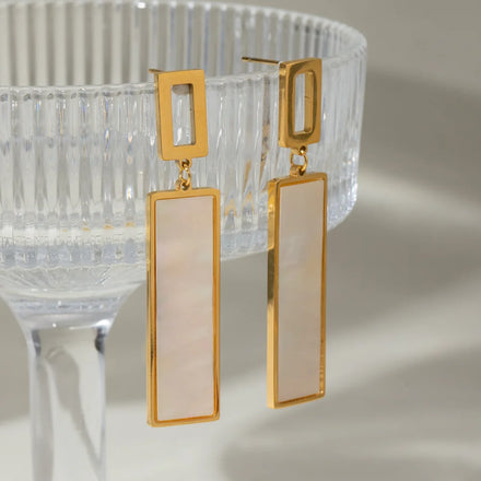 Minimalist Fashion Jewelry Stainless Steel Earrings Daily Wear Classic Design Rectangle Shell Dangle Earring Waterproof PVD Gold