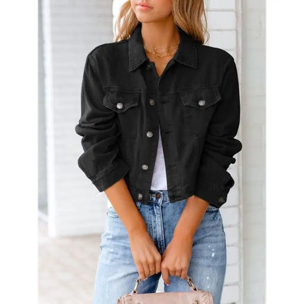 Stylish Women's Vintage Windbreaker Fall Coats with Single-Breasted Closure Stand Collar Jean Shirt Jacket