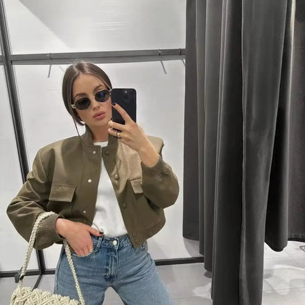 European and American Short Women's Coat - Latest Rad Pocket Jacket Pilot Style Casual Versatile Loose Fit Baseball Jacket