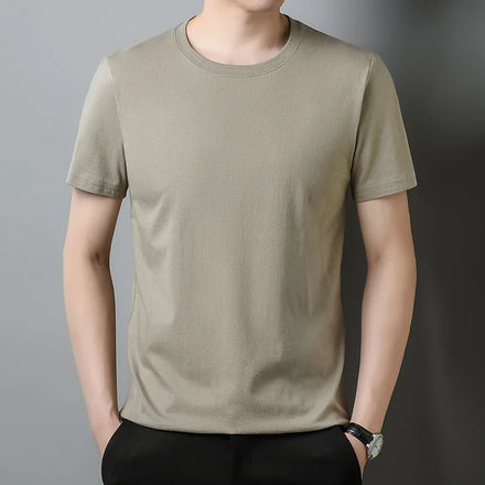 Oem Customized logo Design Round Neck Summer Thin Solid Color Casual Combed Cotton Pure Cotton Men's Short-sleeved T-shirt