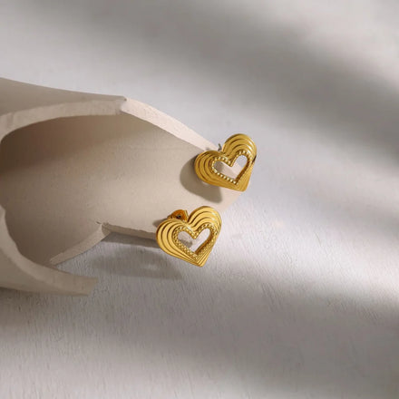 Heart Stud Earrings Hollowed Out Skeleton Design Stainless Steel 18K Gold Plated Office Career Fashion Jewelry Earring