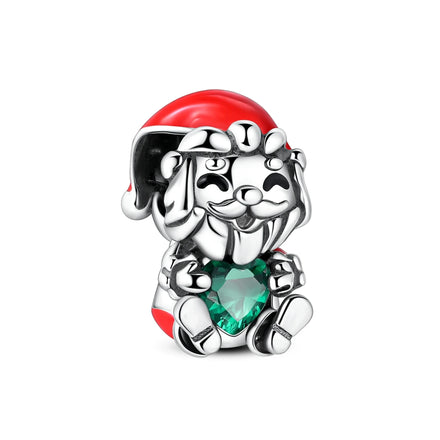 Christmas Series - Silver Fashion Santa Claus Heart Charms Pendant with Zircon for Women's Party Gift