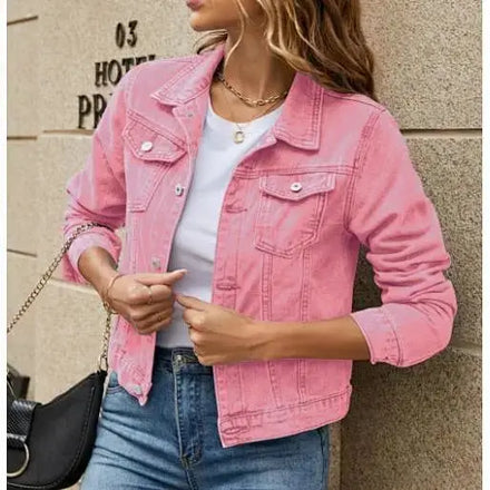 Autumn and Winter Slim-Fit Jacket Stylish Multi-Color Lapel Design Solid Casual Top with Button Decoration