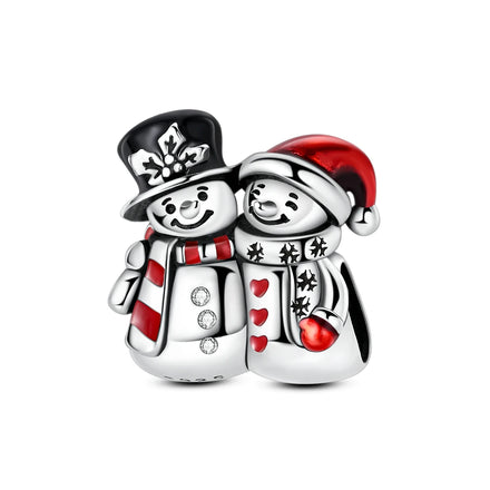 Christmas Series - Silver Fashion Christmas Snowman Beads Charms with Zircon for Women's Party Gift