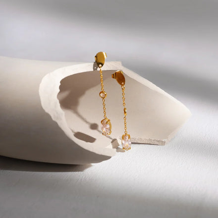 Jewelry Gift Item for Women Fashion Dangle Earring ZIRCON Chain Drop Stud Earrings 18K Gold Plated Stainless Steel