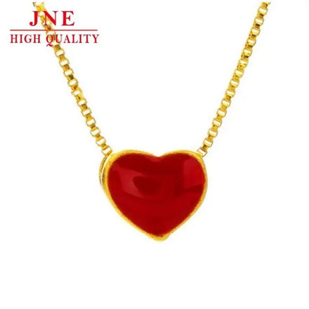 Gold Necklace Women's Artificial Golden Kiwi Heart-shaped Pendant Gold-plated Necklace Dripping Red Heart Ornament 24k Gold