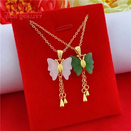 Vietnam Gold butterfly Pendant Clavicle Item Japanese and Korean Women's Fashion Imitation Chalcedony Gold O-shaped Necklace