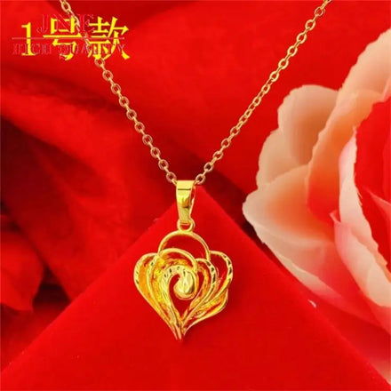 Gold Necklace Women's Four-leaf Clover Heart Gold Plated 24k Imitation Gold Women's Necklace with Pendant Choker