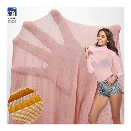 YX894 Plain Knit Korean Mesh Fabric Polyester Spandex Sheer Mesh Four-Way Stretch Fabric for Lining Base Shirt Clothing