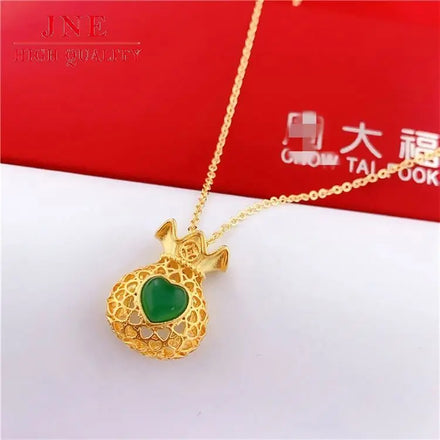 Factory Direct Sales Plated 18K Gold Inlaid love Gem Hollow Gold Lucky Bag Women's Agate Crystal Pendant Necklace