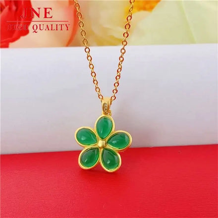 Factory Emerald Parthenocissus Grass Pendant More Alluvial Gold Five Petal Flower Green Crystal Necklace Lovers love Ornament