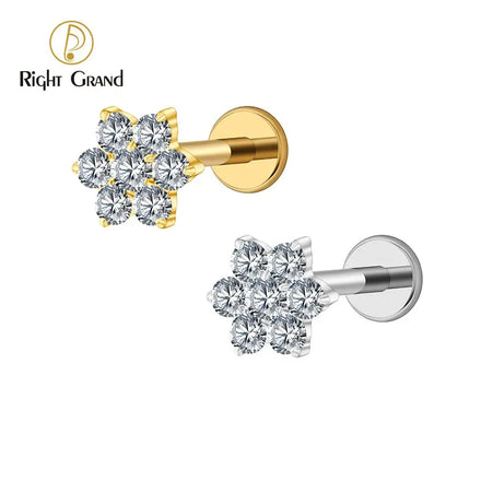 ASTM F136 Titanium 16G Internal Thread Tiny Flower CZ Stud Tragus Helix Rook Conch Labret Stud Flat Back Cartilage Piercing