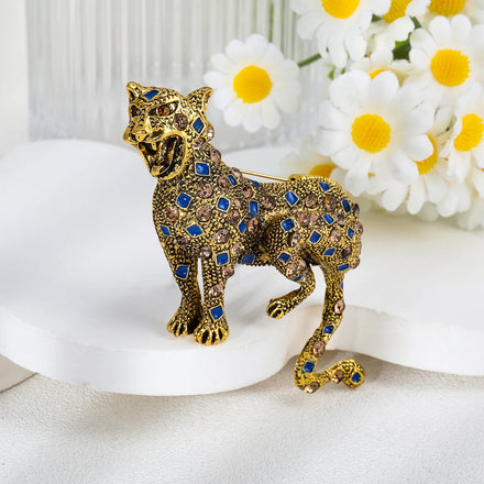 Weiman Fashion Metal Leopard Brooch Pins Children Alloy Rose-Shaped Wedding Engagement Party Bag Decoration Rhinestone Plating