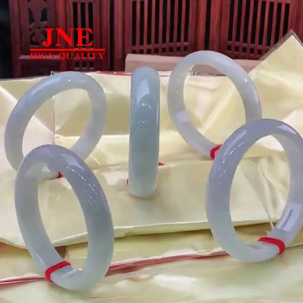 Natural Myanmar White A- Type Jade Bright Color No Crack Ice Through Positive Circle Jade Bracelet Wholesale
