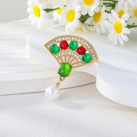 Weiman High-Grade Women's Rhinestone Fan Pearl Brooch Pins Anti-Slip Buckle Cardigan Collar Accessories for Parties and Weddings