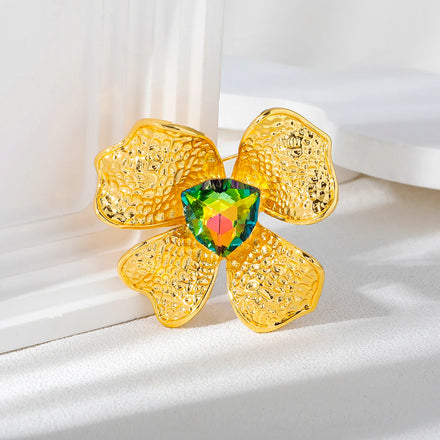Weiman Vintage Four Leaf Flower Brooch Pin Large Metal Alloy Rhinestone Embellished Children's Party Wedding Clothing Accessory