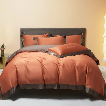 High Grade 100S Cotton Cozy Solid Color Orange 500TC 4-Piece All-Season Customizable Bedding Set with Pillowcases
