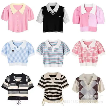 OEM Custom Logo Design Cross-border Summer Men's Knitted Short-sleeved Slim Short Hot Girl Style Top T-shirt