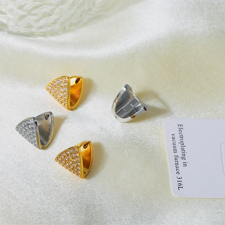 Triangle Cubic Zircon Earrings Minimalist Stainless Steel PVD Gold Earring Fashion Jewelry Women Office Wholesale Bulk
