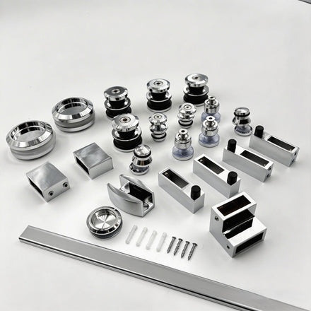 Frameless Glass Door Bathroom Fittings Set Shower Door Hardware Kit Slide Rail System for Double Slide Door Rollers
