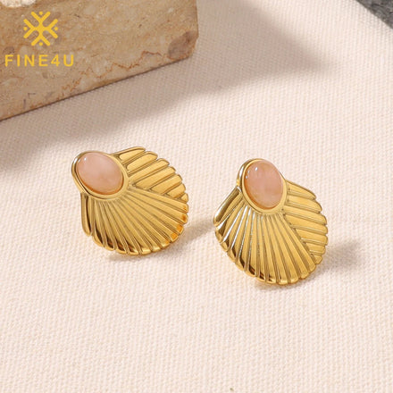 Waterproof Stainless Steel Earrings 18K Gold Plated Trendy Jewelry Natural Stone Shell Shape Stud Earrings for Women